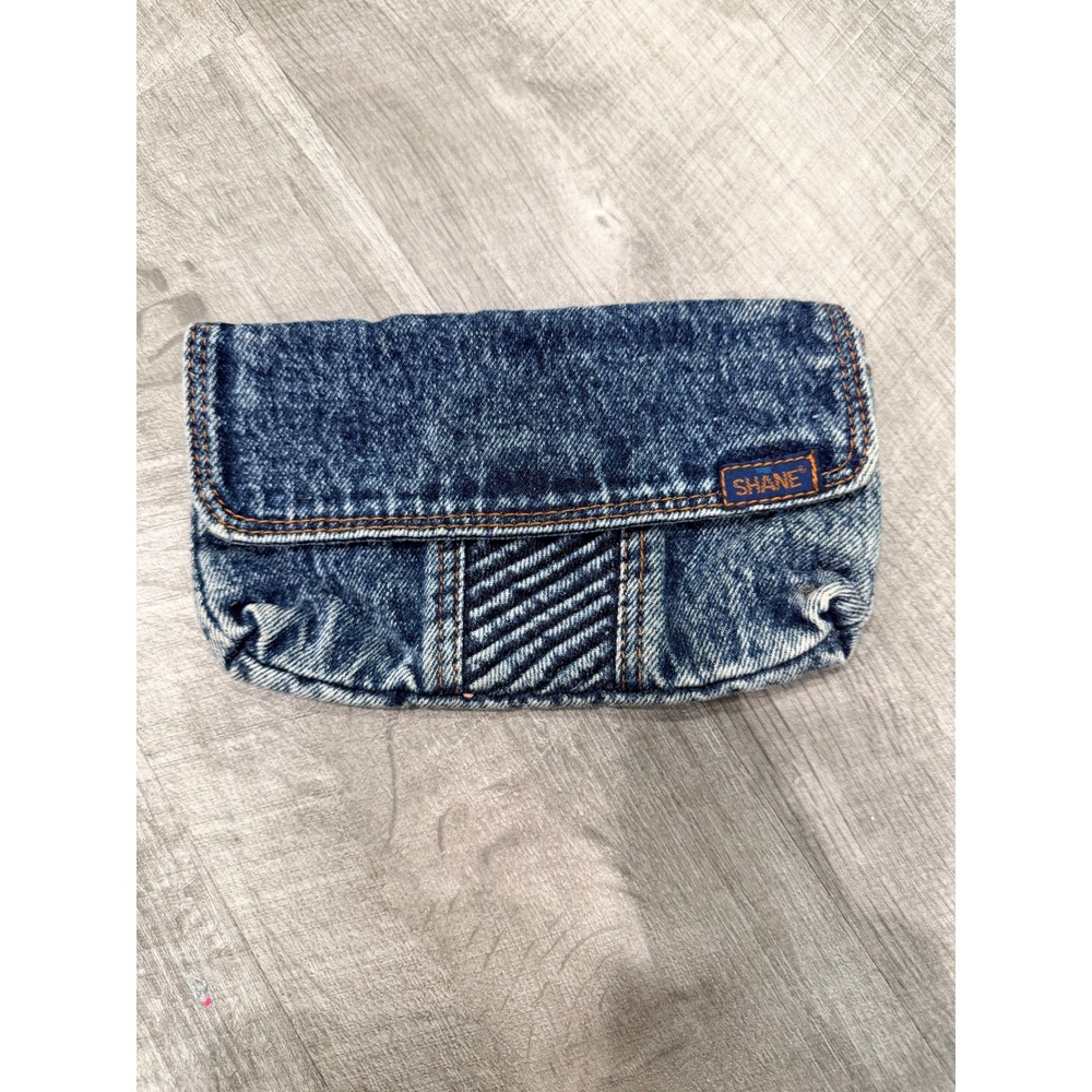 Vintage Shane Acid Wash Denim Clutch Bag Small Pouch Blue 90s Style